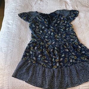 DR2 Navy Floral Dress with Ruffle Detail